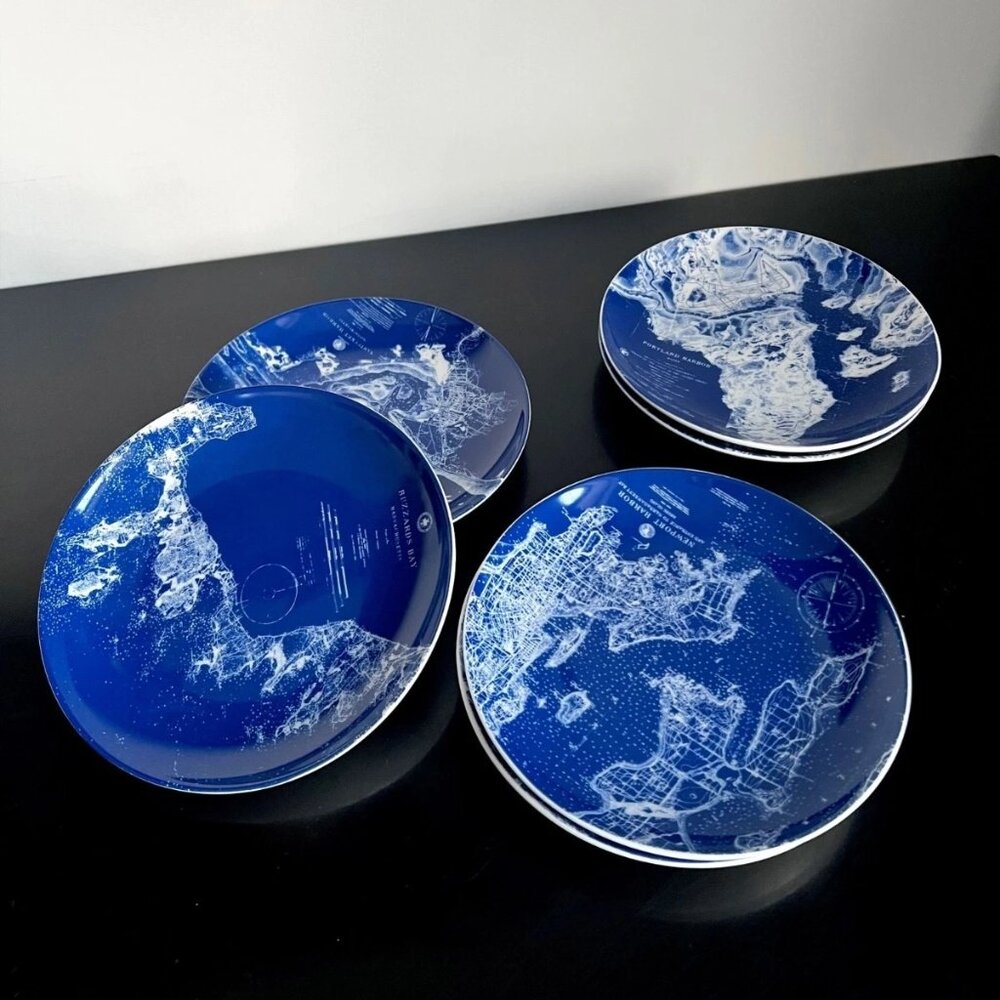 Caskata Harbor Collection Set of 6 Blue & White Harbor Scene Dessert Plates - Picture 3 of 7